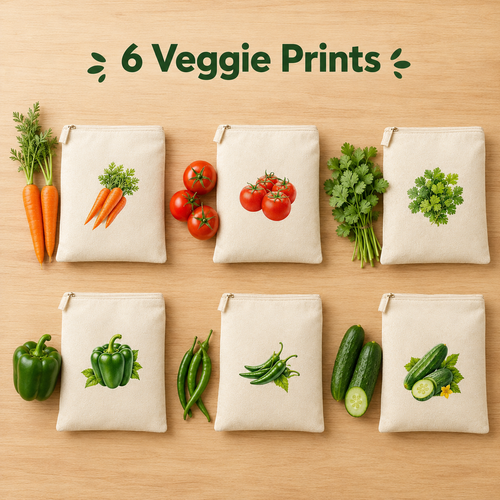 Reusable Cotton Vegetable Bags with Zipper – Pack of 6