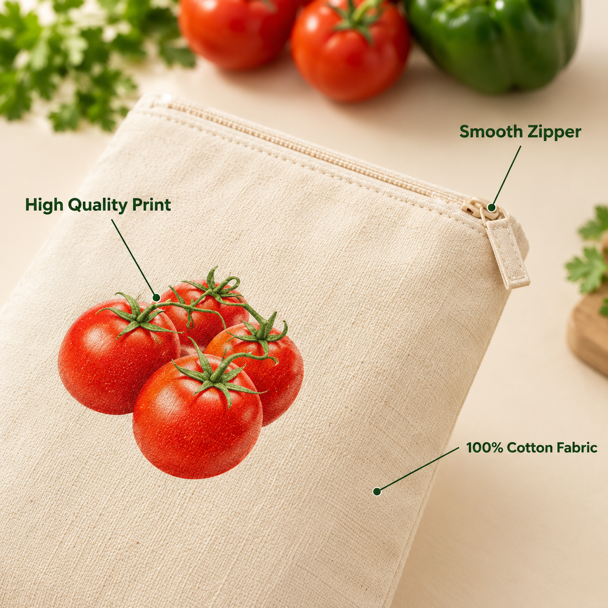 Reusable Cotton Vegetable Bags with Zipper – Pack of 6
